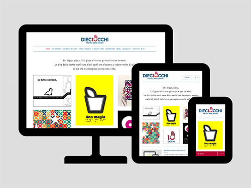 Illustration de PC, tablette et smarthphone montrant la page d'accueil du nouveau site DieciOcchi