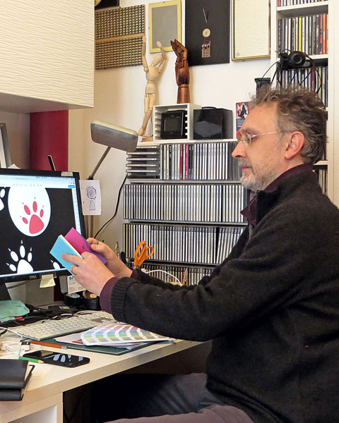 Enrico Delmastro today while working on the computer on a tactile book