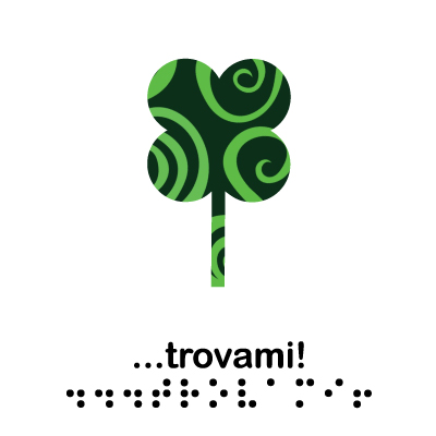Illustration of a four-leaf clover to look for with find me also written in Braille